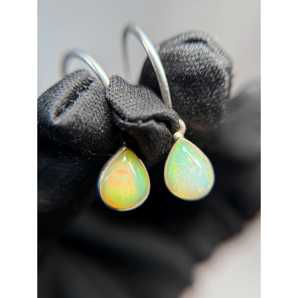 Sterling Silver Lab Opal Drop Earrings Teardrop Dangle